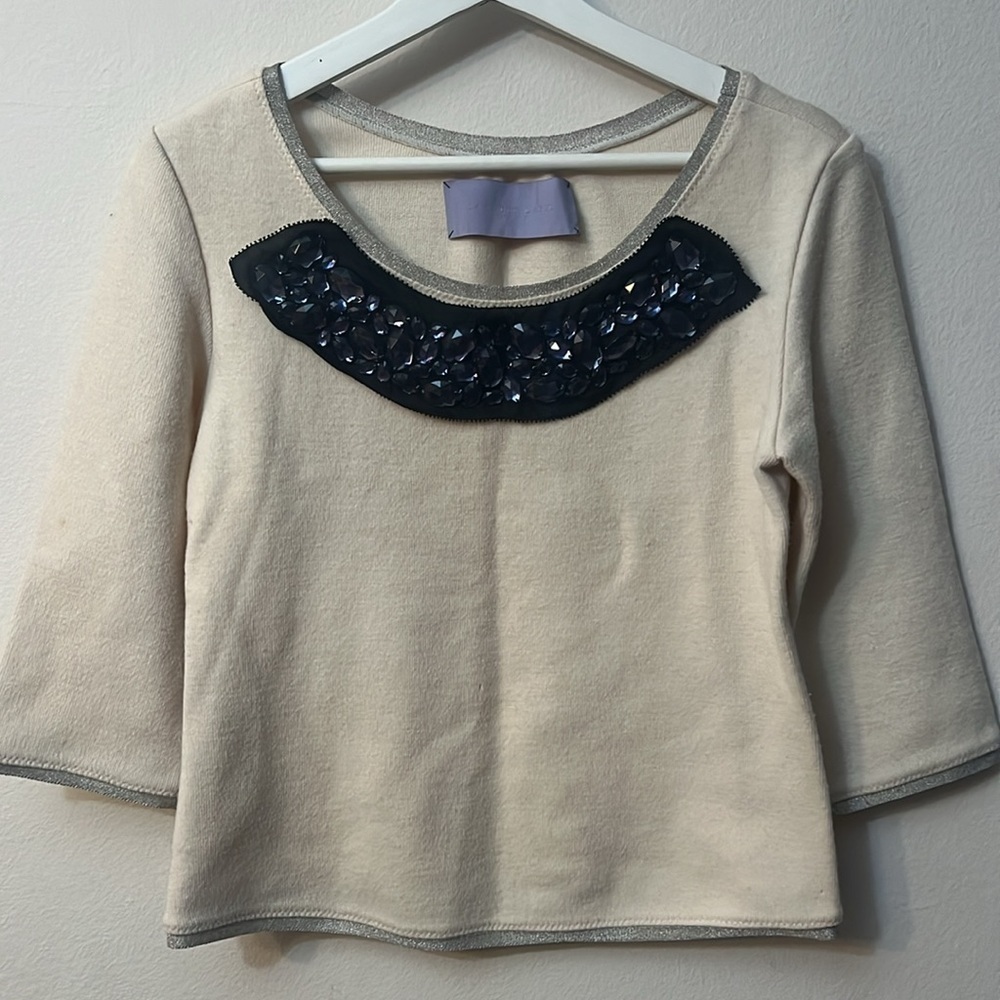 LAVENDER LABEL by VERA WANG Gemstone Collar Wool 3/4 Sleeve Top SZ 2